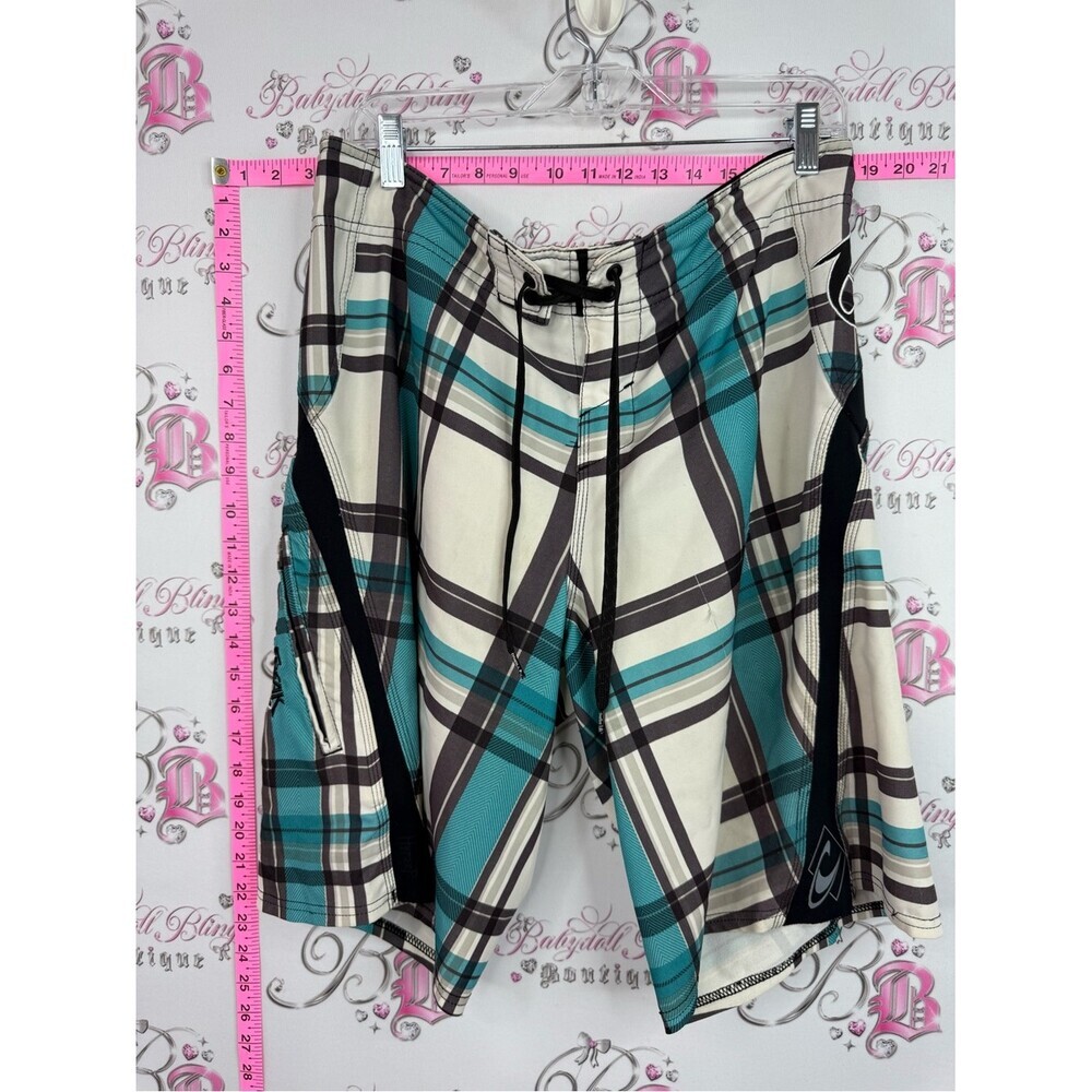 O'Neill super freak shorts rare Men’s Teal and Cream Plaid Boardshorts